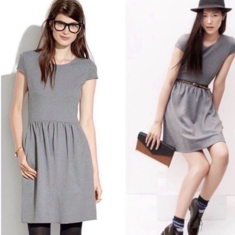 Madewell Ponte Knit Screenplay Cap Sleeve Dress Gray Academia Preppy- Large -EUC